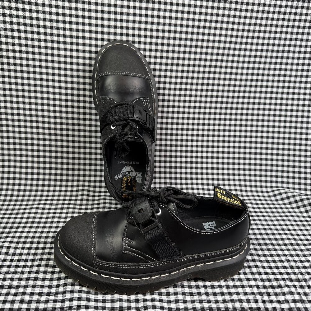 Dr Martens 1461 Tech Made in England Black Leather Suede Strap Shoes UK 4 US 6